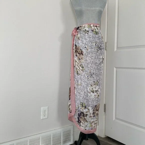 Dana Buchman Floral Monogram Pink & Gray Wrap 42” Versatile Feminine Summer NWOT